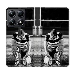 Housse Cuir Portefeuille Pour Xiaomi 14T Sport Rugby Noir Blanc