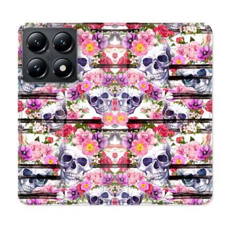 Housse Cuir Portefeuille Pour Xiaomi 14T Tete de Mort Pattern