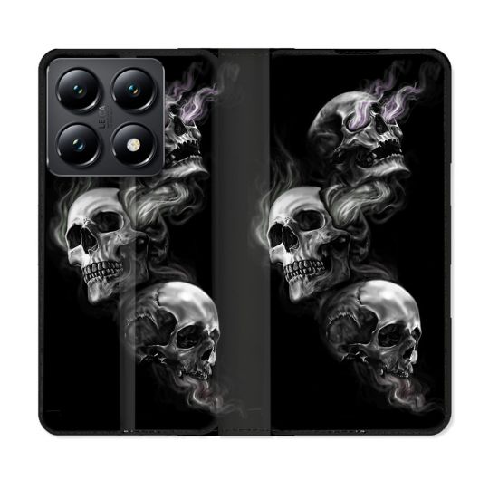 Housse Cuir Portefeuille Pour Xiaomi 14T Tete de Mort Triple