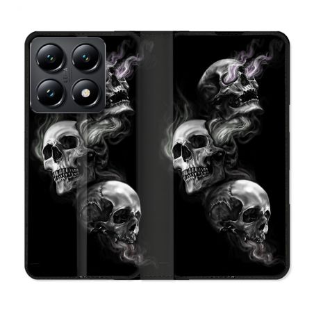 Housse Cuir Portefeuille Pour Xiaomi 14T Tete de Mort Triple