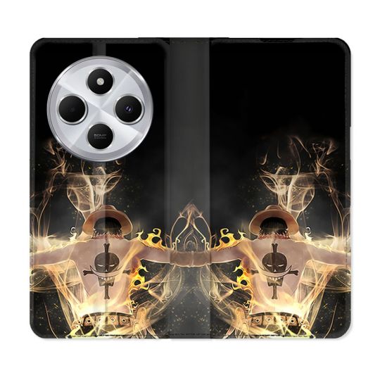 Housse Cuir Portefeuille Pour Xiaomi Redmi 14C 4G Manga One Piece Ace Noir