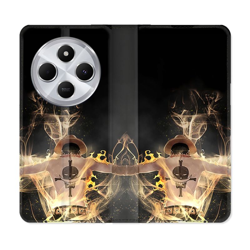Housse Cuir Portefeuille Pour Xiaomi Redmi 14C 4G Manga One Piece Ace Noir
