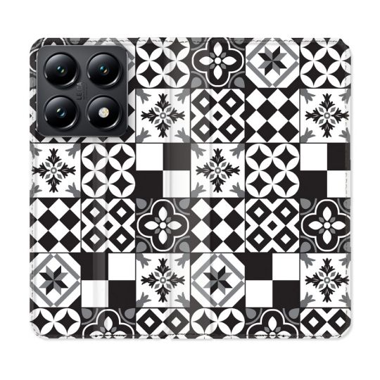 Housse Cuir Portefeuille Pour Xiaomi 14T Texture Carreau Ciment Noir