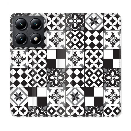 Housse Cuir Portefeuille Pour Xiaomi 14T Texture Carreau Ciment Noir