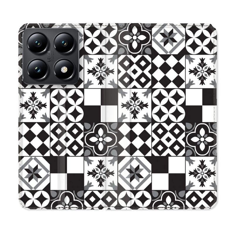 Housse Cuir Portefeuille Pour Xiaomi 14T Texture Carreau Ciment Noir