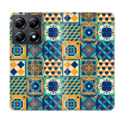 Housse Cuir Portefeuille Pour Xiaomi 14T Texture Carreau Ciment Orange