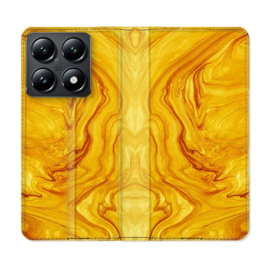 Housse Cuir Portefeuille Pour Xiaomi 14T Texture Marbre Jaune