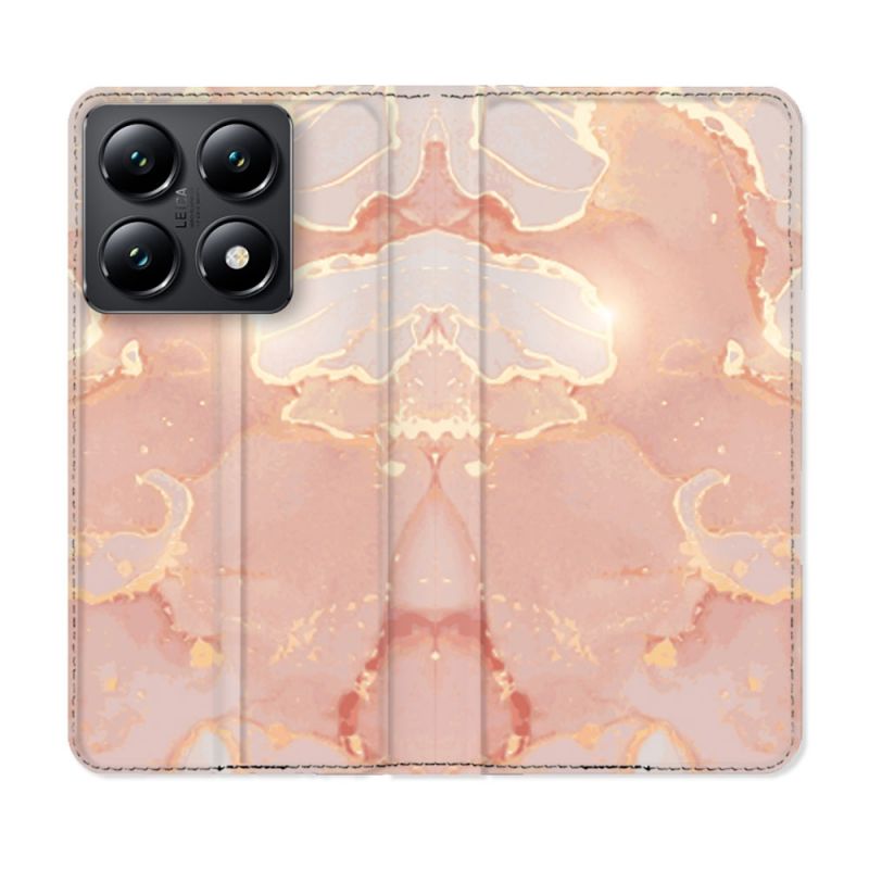 Housse Cuir Portefeuille Pour Xiaomi 14T Texture Marbre Rose