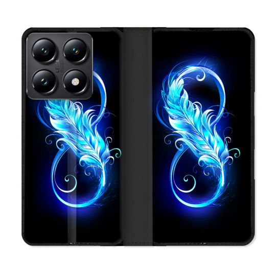 Housse Cuir Portefeuille Pour Xiaomi 14T Texture Plume Infini Bleu