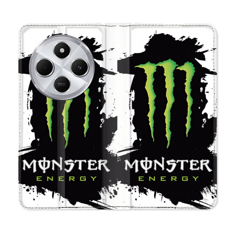 Housse Cuir Portefeuille Pour Xiaomi Redmi 14C 4G Monster Energy Tache