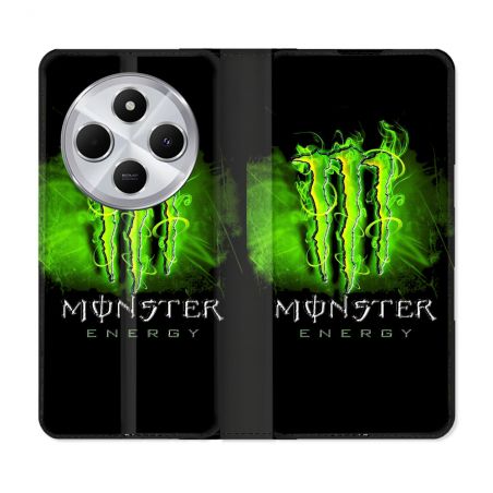 Housse Cuir Portefeuille Pour Xiaomi Redmi 14C 4G Monster Energy Vert