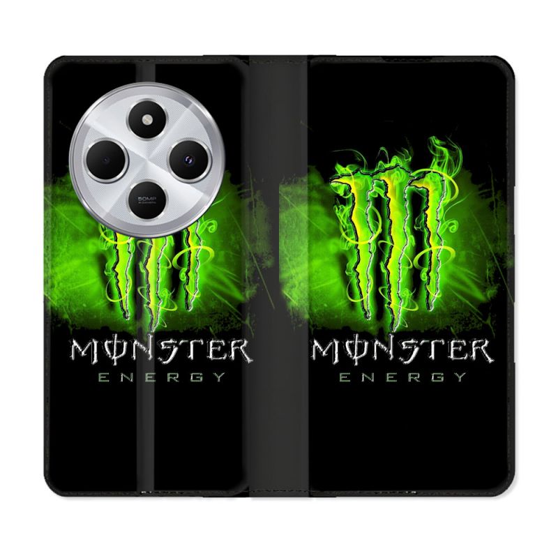 Housse Cuir Portefeuille Pour Xiaomi Redmi 14C 4G Monster Energy Vert