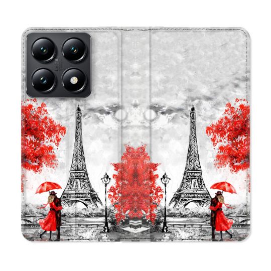 Housse Cuir Portefeuille Pour Xiaomi 14T Voyage France Paris Rouge