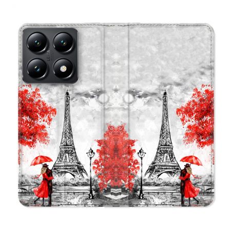 Housse Cuir Portefeuille Pour Xiaomi 14T Voyage France Paris Rouge