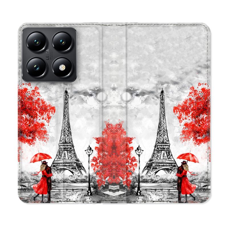 Housse Cuir Portefeuille Pour Xiaomi 14T Voyage France Paris Rouge