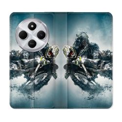 Housse Cuir Portefeuille Pour Xiaomi Redmi 14C 4G Moto Cross Ombre