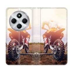 Housse Cuir Portefeuille Pour Xiaomi Redmi 14C 4G Moto Cross Soleil