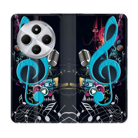 Housse Cuir Portefeuille Pour Xiaomi Redmi 14C 4G Musique Cle Sol Bleu