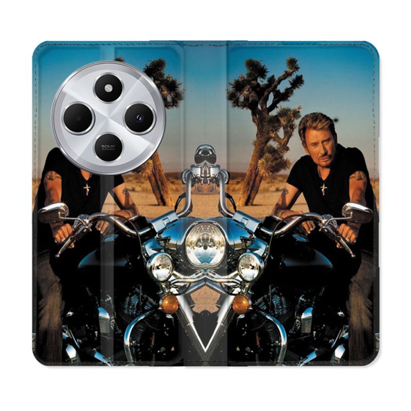 Housse Cuir Portefeuille Pour Xiaomi Redmi 14C 4G Musique Johnny Hallyday Moto