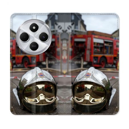 Housse Cuir Portefeuille Pour Xiaomi Redmi 14C 4G Pompier Casque Camion