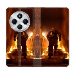 Housse Cuir Portefeuille Pour Xiaomi Redmi 14C 4G Pompier Escalier