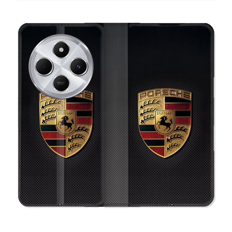 Housse Cuir Portefeuille Pour Xiaomi Redmi 14C 4G Porsche Carbone