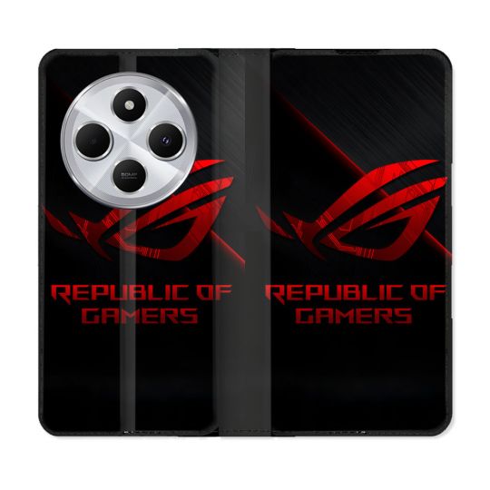 Housse Cuir Portefeuille Pour Xiaomi Redmi 14C 4G ROG Rouge