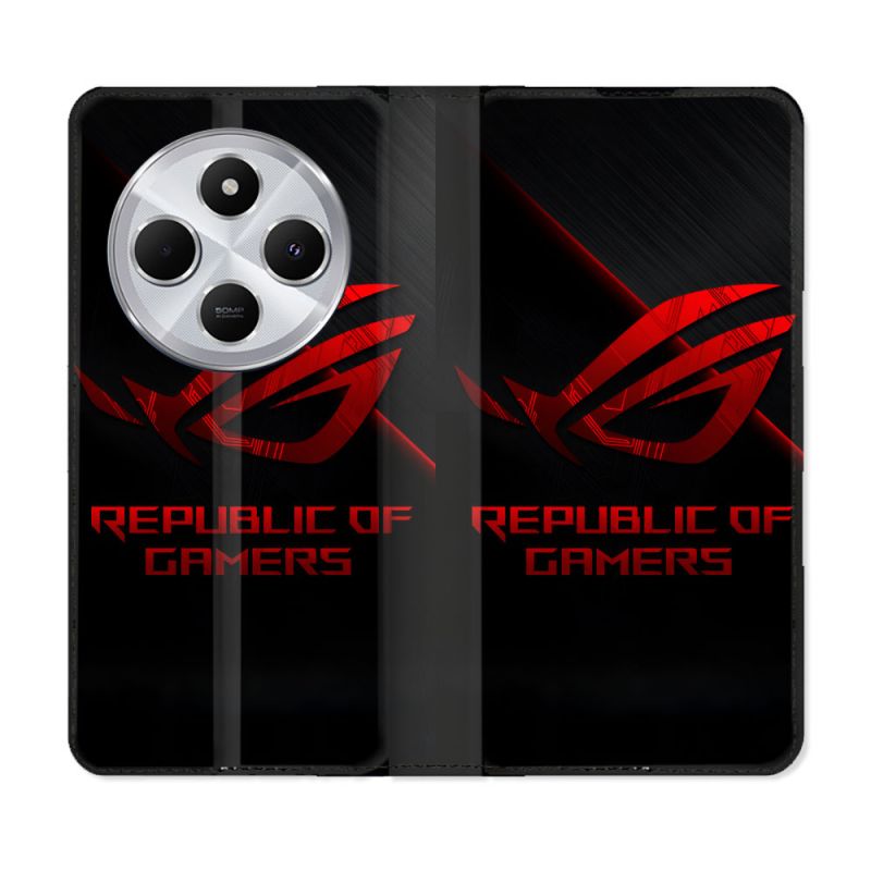 Housse Cuir Portefeuille Pour Xiaomi Redmi 14C 4G ROG Rouge