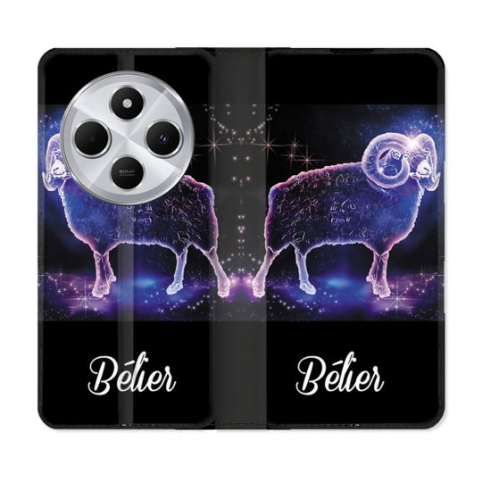 Housse Cuir Portefeuille Pour Xiaomi Redmi 14C 4G Signe Zodiaque 2 Bélier