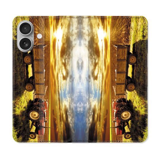 Housse Cuir Portefeuille Pour Iphone 16 Agriculture Tracteur Color