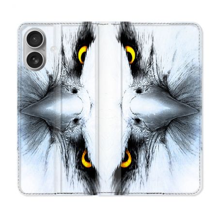 Housse Cuir Portefeuille Pour Iphone 16 Animal Aigle Royal Blanc