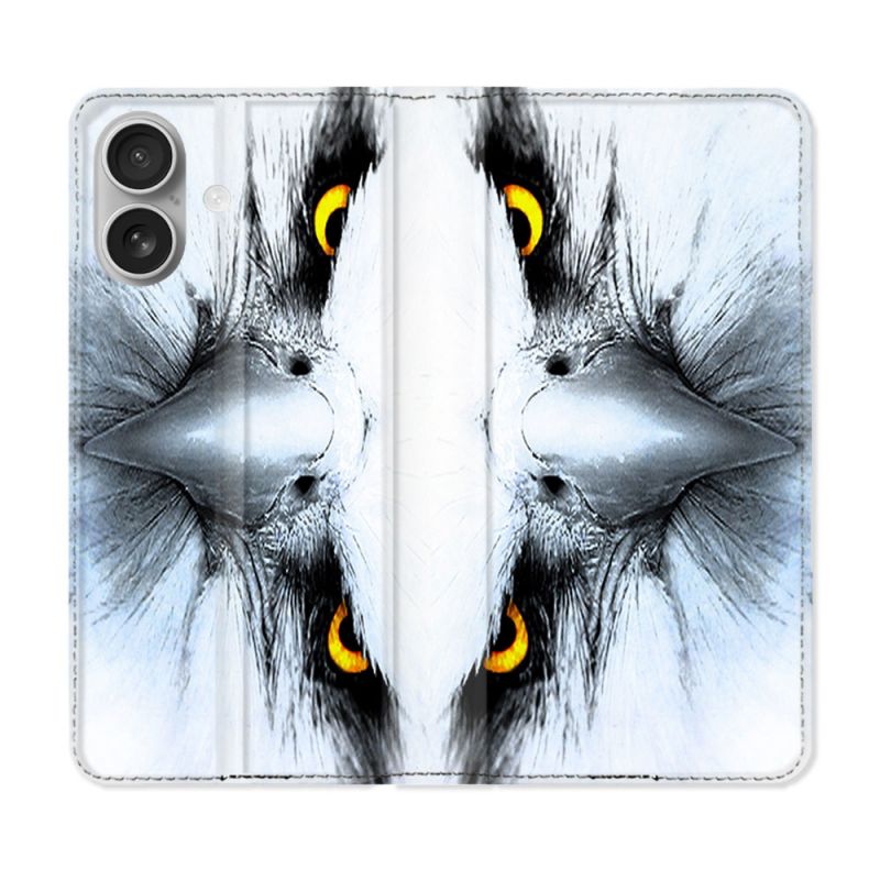 Housse Cuir Portefeuille Pour Iphone 16 Animal Aigle Royal Blanc