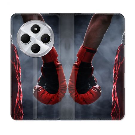 Housse Cuir Portefeuille Pour Xiaomi Redmi 14C 4G Sport Boxe Gant Rouge