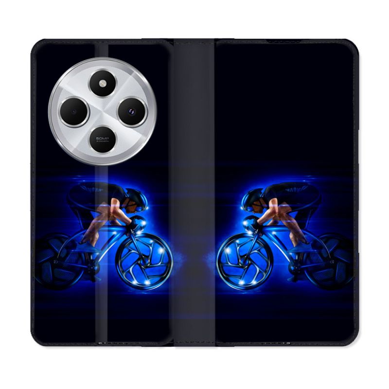 Housse Cuir Portefeuille Pour Xiaomi Redmi 14C 4G Sport Cyclisme Bleu