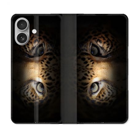 Housse Cuir Portefeuille Pour Iphone 16 Animal Leopard Yeux