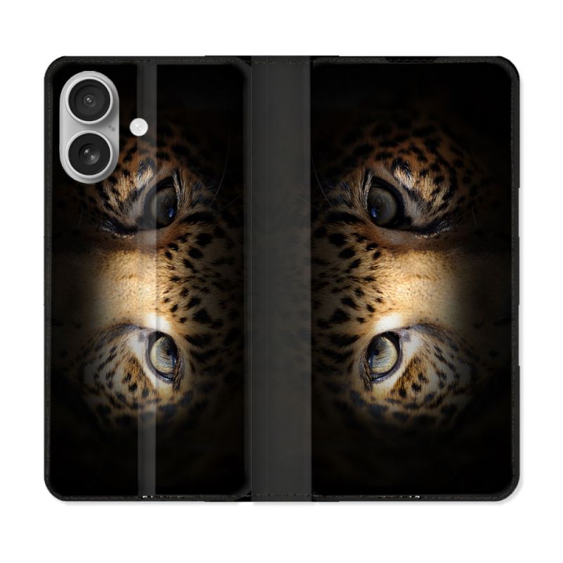 Housse Cuir Portefeuille Pour Iphone 16 Animal Leopard Yeux