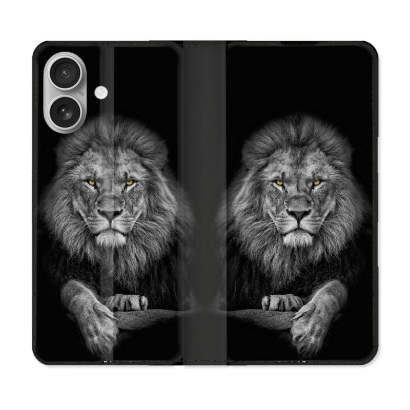 Housse Cuir Portefeuille Pour Iphone 16 Animal Lion Majestueux