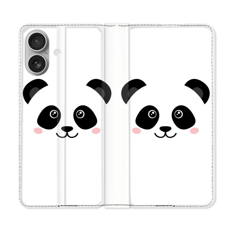 Housse Cuir Portefeuille Pour Iphone 16 Animal Panda Blanc