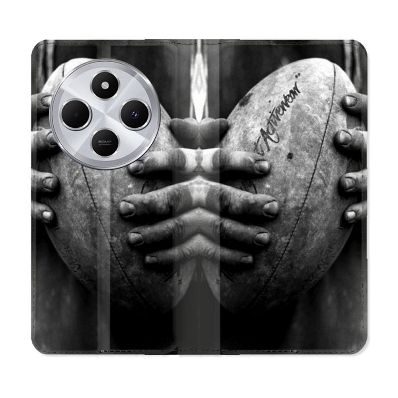 Housse Cuir Portefeuille Pour Xiaomi Redmi 14C 4G Sport Rugby Ballon Vintage