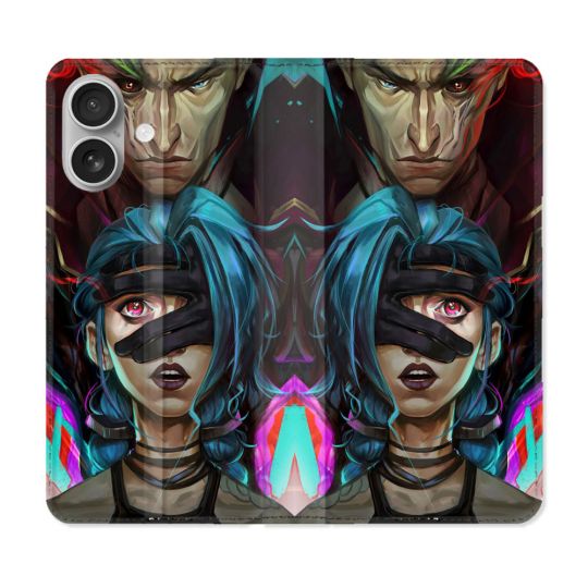 Housse Cuir Portefeuille Pour Iphone 16 Arcane Jynx Bleu