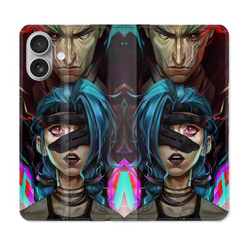 Housse Cuir Portefeuille Pour Iphone 16 Arcane Jynx Bleu