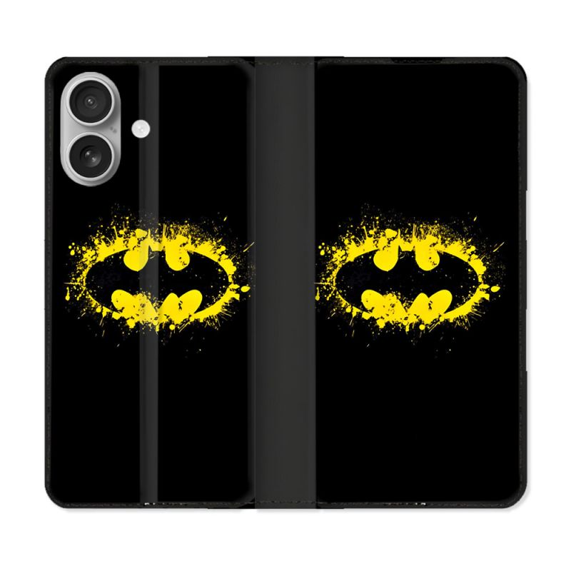 Housse Cuir Portefeuille Pour Iphone 16 Batman Logo