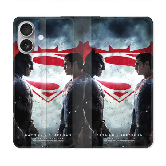 Housse Cuir Portefeuille Pour Iphone 16 Batman VS Superman