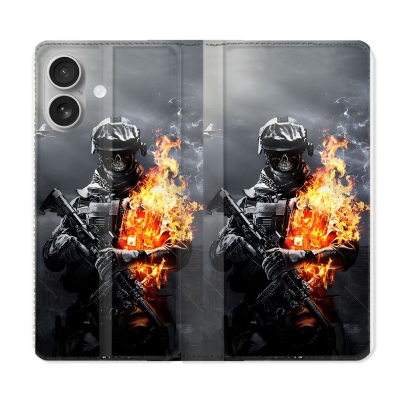 Housse Cuir Portefeuille Pour Iphone 16 Call Of Duty Squelette