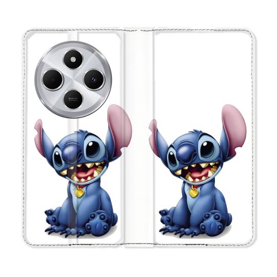 Housse Cuir Portefeuille Pour Xiaomi Redmi 14C 4G Stitch Blanc