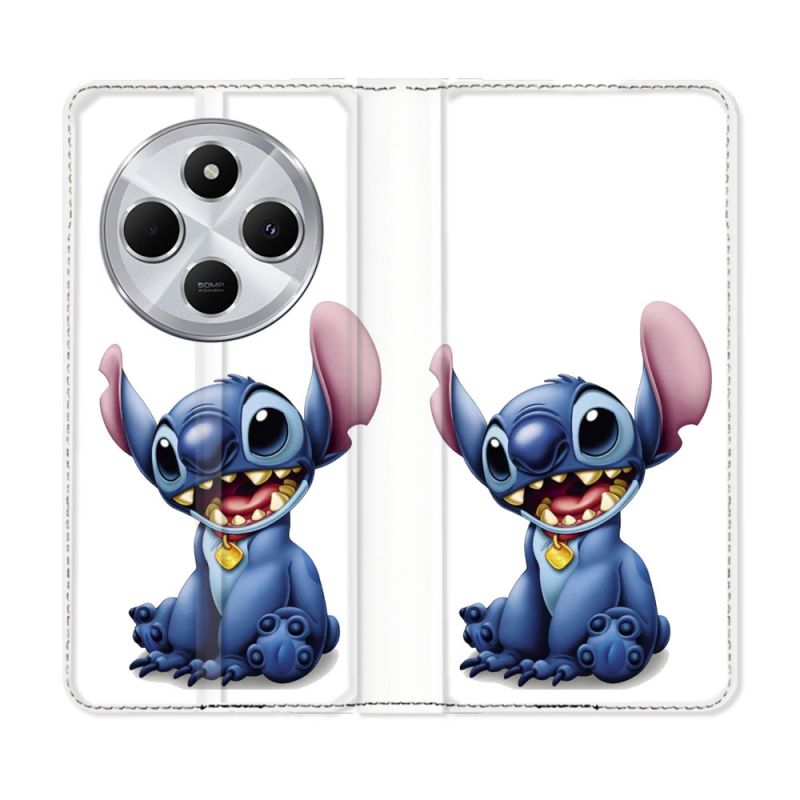 Housse Cuir Portefeuille Pour Xiaomi Redmi 14C 4G Stitch Blanc