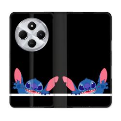 Housse Cuir Portefeuille Pour Xiaomi Redmi 14C 4G Stitch Noir