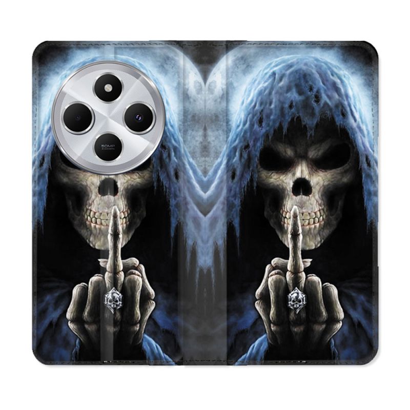 Housse Cuir Portefeuille Pour Xiaomi Redmi 14C 4G Tete de Mort Doigt