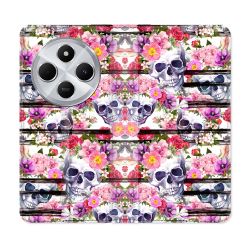 Housse Cuir Portefeuille Pour Xiaomi Redmi 14C 4G Tete de Mort Pattern