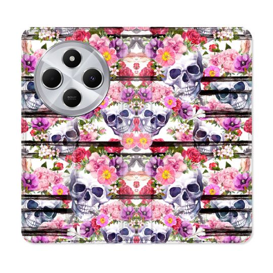 Housse Cuir Portefeuille Pour Xiaomi Redmi 14C 4G Tete de Mort Pattern